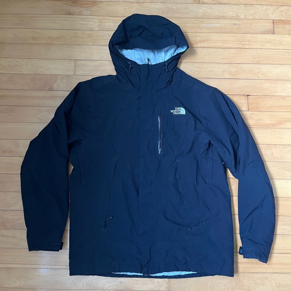 The North Face HyVent Hooded Jacket Mens Medium Black Quilted Lining Rain Coat
